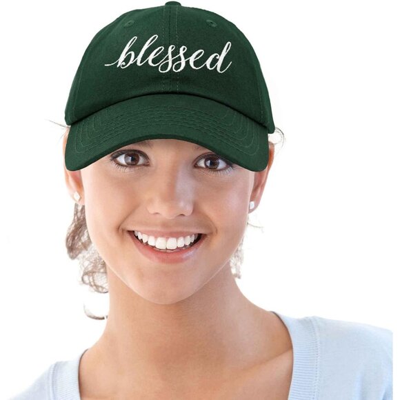 Women's Blessed Embroidered Green Soft Cotton Classic Dad Baseball Hat Cap - Picture 5 of 5